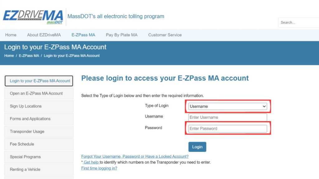 Mass EZ Pass Account